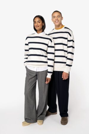 SWEAT SHIRT ECORESPONSABLE A COL ROND A RAYURES ET EAPULES TOMBANTES- UNISEXE- NS450- NATIVE SPIRIT